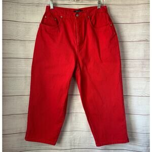 Vintage Bill Blass Red Denim Jean Capris Easy Fit High Waist 90s Size 12